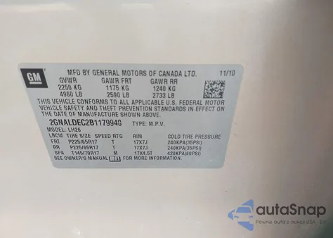 2011 Chevrolet Equinox 1Lt z USA, uszkodzony, nr VIN 2GNALDEC2B1179940